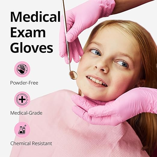 Pink Nitrile Gloves, 3-mil, Industrial Gloves Disposable Latex Free, for Cleaning & Esthetician, Rubber Powder-Free, 1000-ct Case (Medium)