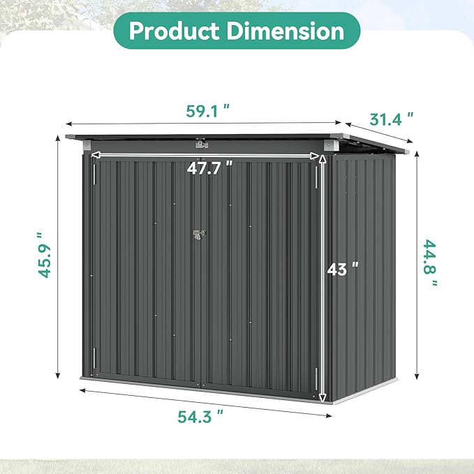 Aoxun Outdoor Storage Shed Metal Trash Can Storage with Chain Lid Waterproof Outdoor Garbage Can Organizer, Ideal for 2 Trash Bins, Generator, Garden Tools (Black)