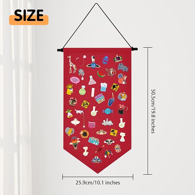 Kunyeah Wall Hanging Brooch Organizer Storage Case Colorful Canvas Pin Board Stand Enamel Pin Badge Hanging Holder Display Banner Earrings Collection Holder - Pins No Included (Red)