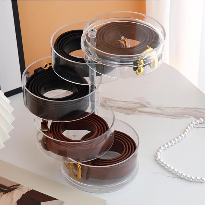 Belt Organizer, 5 Layers Acrylic Belt Storage Holder, Rotatable Belt Display Case, Clear Storage Box for Belt, Jewelry, Watch, Bracelets and Other Accessories