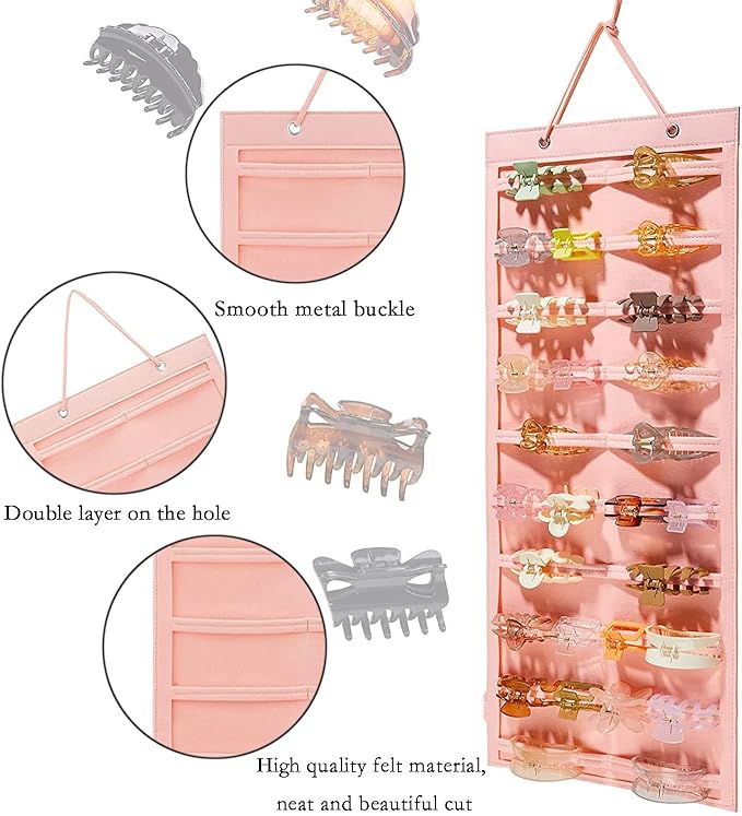ACQTULOU Hair Claw Clips Organizer, 10 Layers Large Hair Clip Storage for Women Girls, Hanging Hair Accessories Holder Organizer for Wall Door Closet(No Hair Accessories Included) (pink)