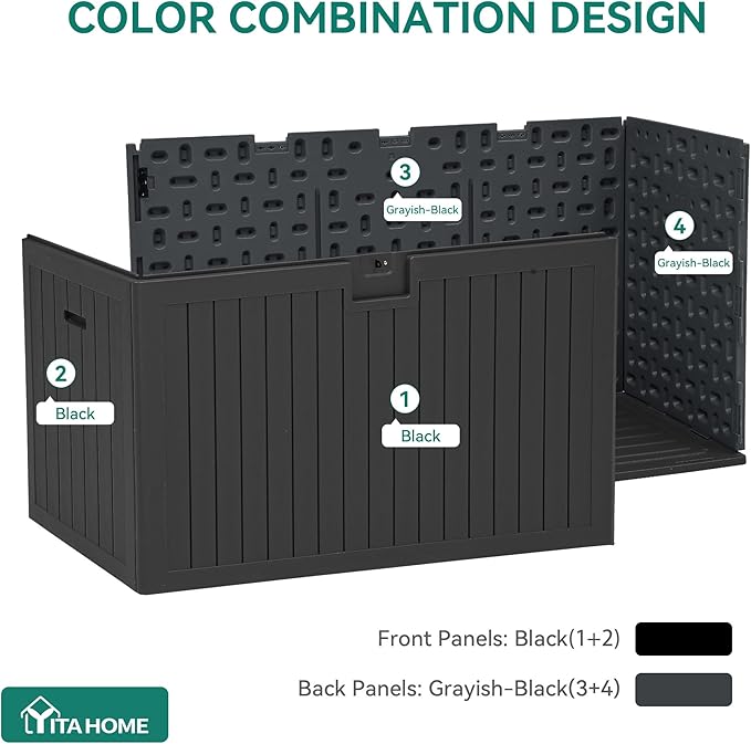 YITAHOME 200 Gallon Extra Large Deck Box, Double-Wall Resin Outdoor Storage Box with Flexible Divider for Patio Cushions Pool Supplies Garden Tools, 990 lbs Load Capacity, Lockable (Black)