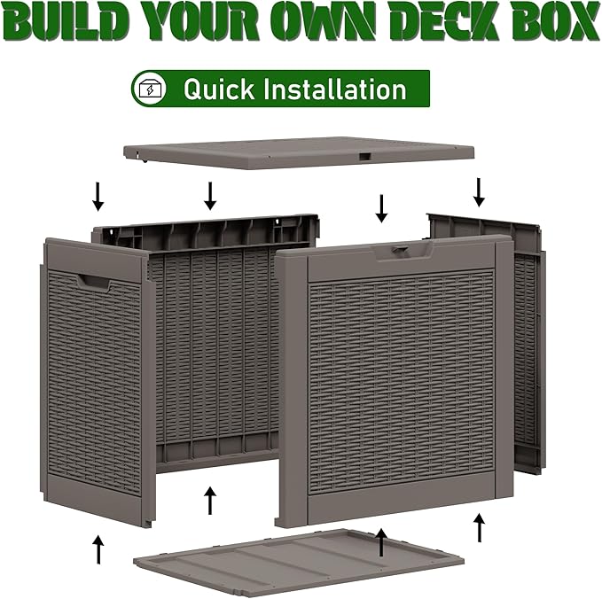 Oudoor Storage Deck Boxes Waterproof, Waterproof and UV Resistant Outdoor Storage Box Lockable Lid for Delivery Box, Indoor, Garden Tools, Pool Supplies, Patio (Grey, 31 Gallon)