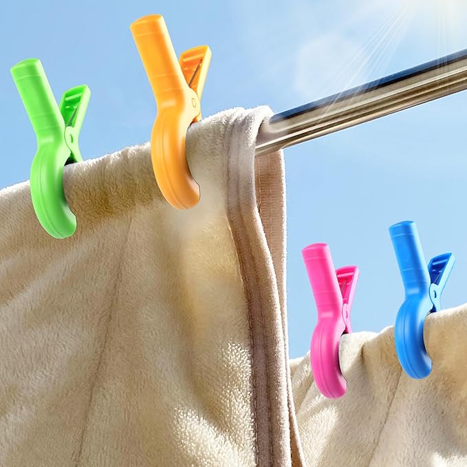 16 Pcs Beach Towel Clips for Beach Chairs, Towel Holder for Beach Chair Pool Chair on Cruise, Jumbo Size Heavy Duty Clothes Pins, Beach Chair Clips to Keep Your Towel from Blowing Away, 4 Colors