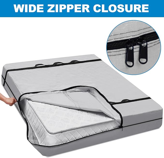 TICONN Mattress Bags for Moving, Heavy Duty Twin XL Mattress Cover Storage Bag with Full-Around Handle and Adjustable Buckles (Gray, Twin XL)