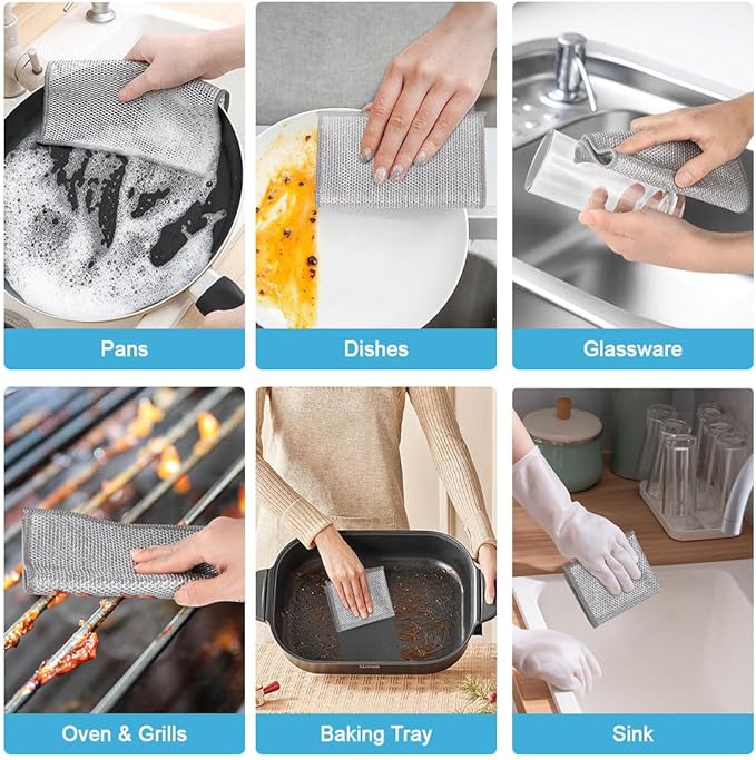 AIDEA Non Scratch Wire Dishcloth 24PK, Wire Dishwashing Rag for Wet and Dry, Dish Cloths for Washing Dishes, Cleaning Pads Steel Scrubber for Cookware, Sinks, Dishes, Stove Tops, 7"×8"