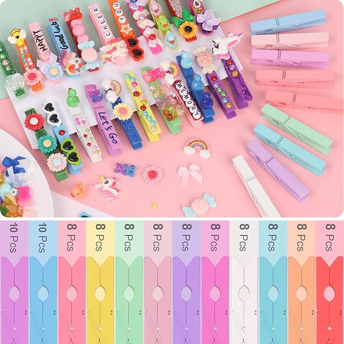 Colored Clothes pins 12 Color, Colorful ClothesPins Wooden Clips for Photos Pictures Decorative Crafts, Decoration clothespins Clothing Hanging clothespins 2.9inch 100PCS (Rainbow Colors)