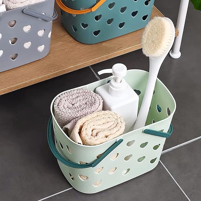Anyoifax Portable Shower Caddy Tote Plastic Storage Basket with Handle Box Organizer Bin for Bathroom, Pantry, Kitchen, College Dorm, Garage - Green