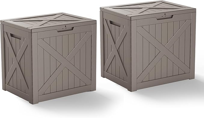 35 Gallon Outdoor Deck Box,Waterproof Resin Outdoor Storage Boxes, Outside Storage Lockable Container for Garden Tools,Indooor Cushions,Accessories (Grey)