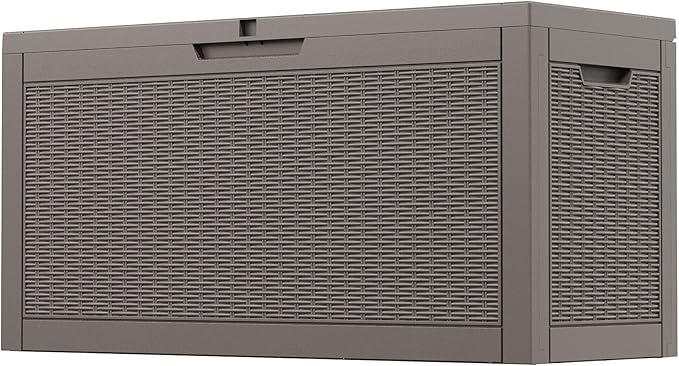 71 Gallon Outdoor Storage Box, Resin Deck Boxes Outdoor Waterproof For Patio Furniture, Garden Tools, Pool Supplies, Lockable And UV Resistant (Rattan Gray)