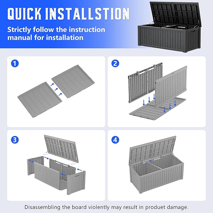 Oudoor Storage Deck Boxes Waterproof, Waterproof and UV Resistant Outdoor Storage Box Lockable Lid for Delivery Box, Indoor, Garden Tools, Pool Supplies, Patio (Black, 220 Gallon)