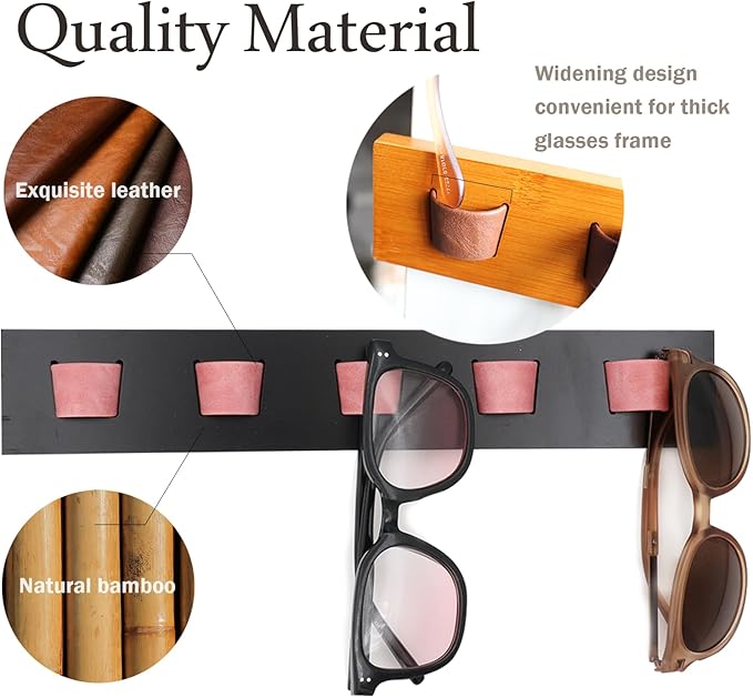 ACOCOFE Sunglass Organizer Wall Mount, Wood Eyeglass Storage Holder, Glasses Rack for Multiple Eyewear Display Men Women (Black-pink)