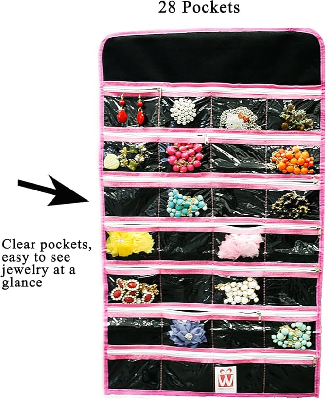 Wrapables® 28 Zippered Pockets Hanging Jewelry Organizer with 21 Holding Loops, Black