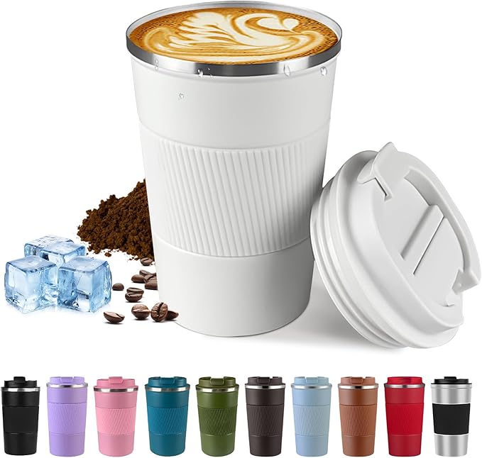 Vacuum-Insulated Stainless Steel Travel Coffee Mug, Leak-Proof Reusable Coffee Cup with Lid - Keep Hot & Cold Drinks for Hours, Durable Insulated Tumbler for Men & Women(3rd-White, 17OZ)