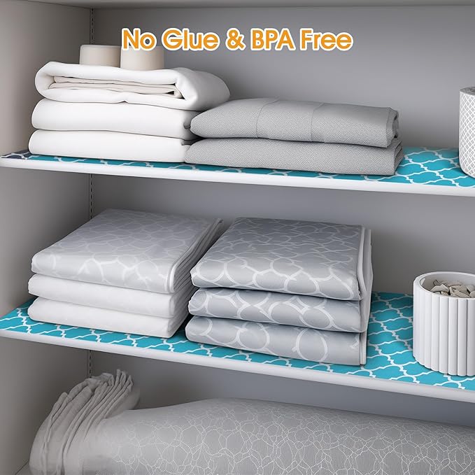 Shelf and Drawer Liner for Kitchen Cabinets Non-Adhesive, Strong Grip Non-Slip Thickened Cabinet Liners for Shelves, Waterproof Mats for Dresser Cupboard, Green/White, 17 in x 20 Feet