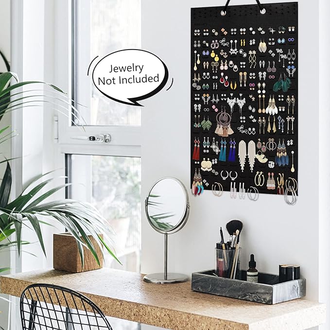 Earring Organizer Hanging Earring Holder, Holds Up To 330 Pairs, Soft Felt Wall Mount Earring Display Holder Stud Earrings Organizer for Women Girls - 1 Pack (Include Metal Hook and Rope)