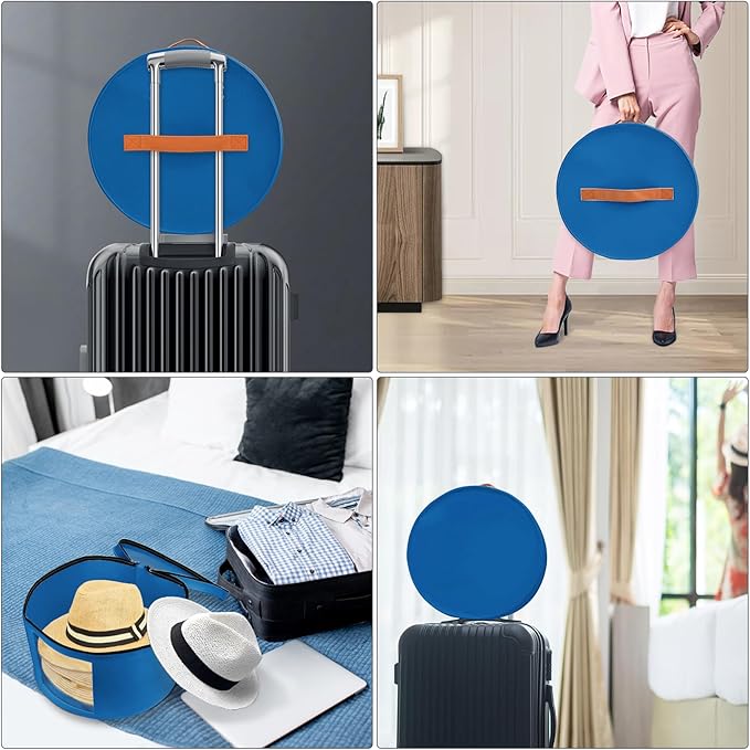 Large Hat Storage Box for Women & Men, 16" D x 10" H Hat Box Organizer，Foldable Round Travel Hat Boxes with Dustproof Lid, Stuffed Toy Storage Bin Bag (Ultramarine Blue)