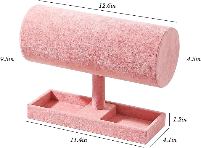 Coward Headband Organizer Holder Stand, Ear Headband Storager Display Stand Rack with Blank Tray for Hairband, Hairpin, Scrunchies,Chain Jewerlry and Hair Accessories (Peach Velvet)