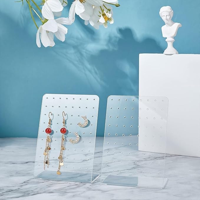 2Pcs 72-Slot Acrylic Earring Organizer - Jewelry Display Stand for Ear Studs and Hoops, Compact Jewelry Storage and Showcase for Home/Boutique Use