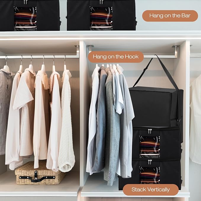 2 Pcs Hat Storage Box Upgrade Stackable Organizer with Lids Cowboy Hat Box Large Square Bag Foldable Closet Sheet Organizer Travel Container for Men Women(Black)