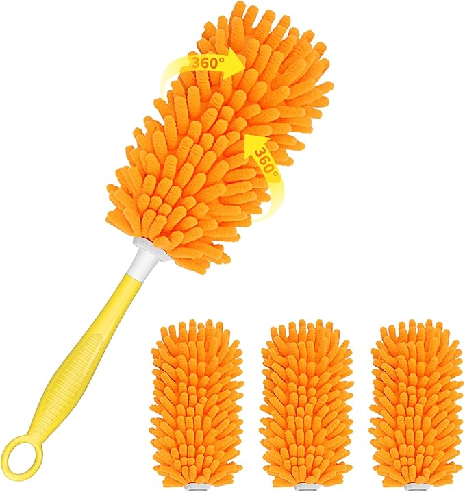 SetSail Dusters for Cleaning Compatible with Swiffer Small Microfiber Duster Refills 4pcs Reusable Duster Refill with 1 Handle Washable Duster Cleaner Kit for Furniture, Car Interior, Blind