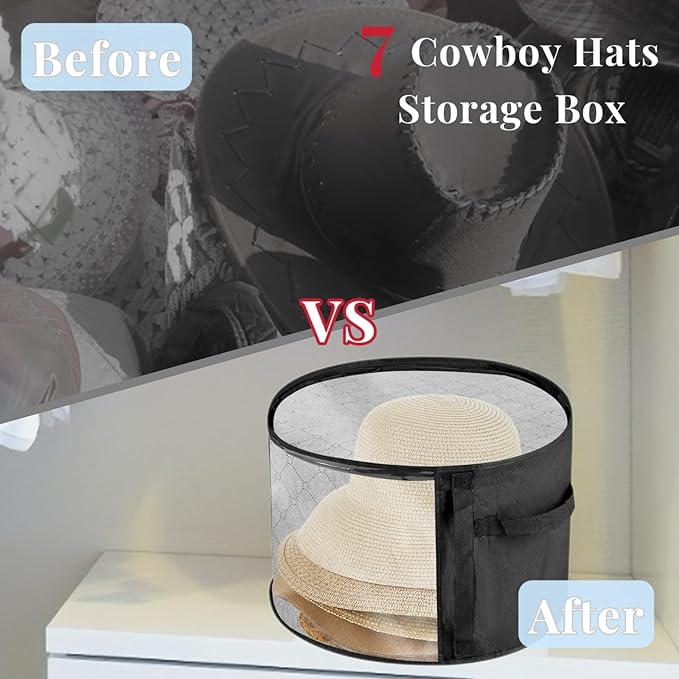 Oversized Clear Hat Box Storage for 7 Caps, Portable Cowboy Hat Box with Zipper for Women Men Travel, Hats Case Hats Organizers
