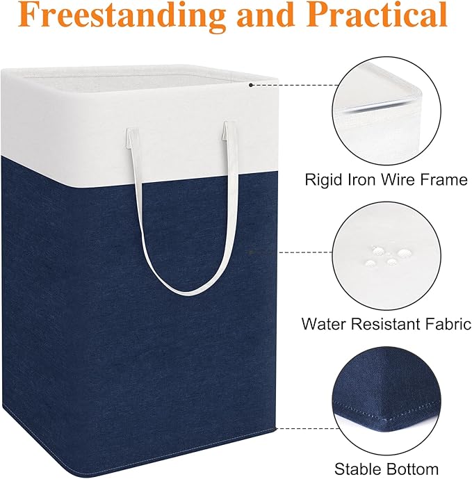 laundry basket 3-Pack, laundry hamper, Hamper with handles, collapsible laundry baskets, Waterproof dirty clothes hamper, Towel Storage for Home or Dorm, 88L-Blue