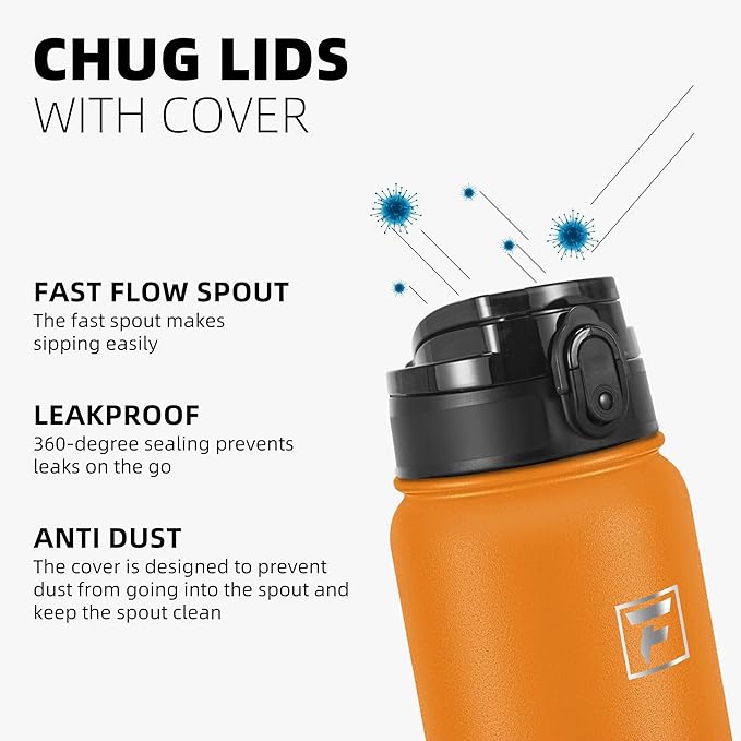 Fanhaw 20 oz Insulated Stainless Steel Water Bottle with Anti-Dust Chug Lid, Leakproof Vacuum Metal Bottle for Kids, Women & Men (Yellow Orange)