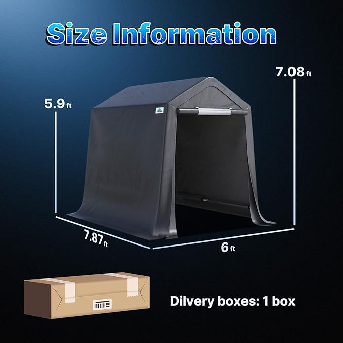 ADVANCE OUTDOOR 6x8 ft Outdoor Portable Storage Shelter Shed with 2 Roll up Zipper Doors & Vents Carport for Motorcycle Waterproof and UV Resistant Portable Garage Kit Tent, Gray