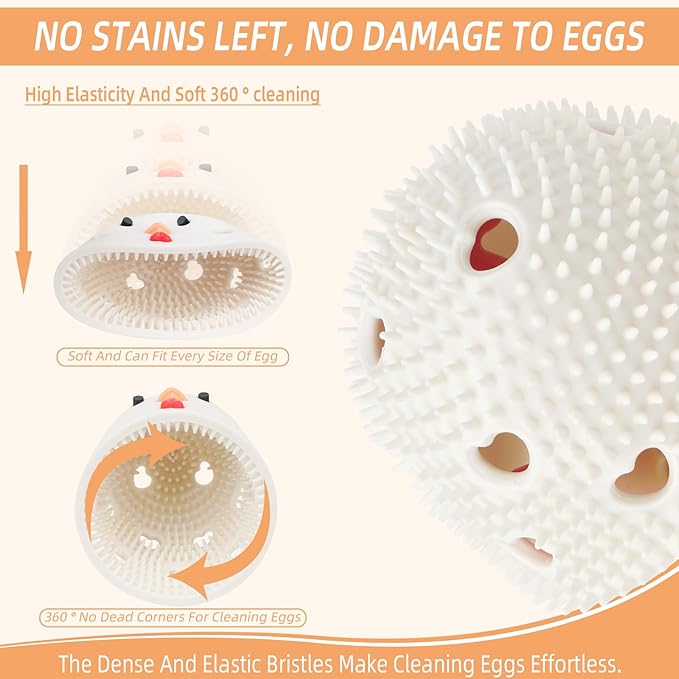 Silicone Egg Brush Cleaner, Egg Washer for Fresh Eggs, Egg Cleaner for Fresh Eggs, Egg Scrubber for Fresh Eggs, Reusable Cleaning Tools for Egg Washer (White)