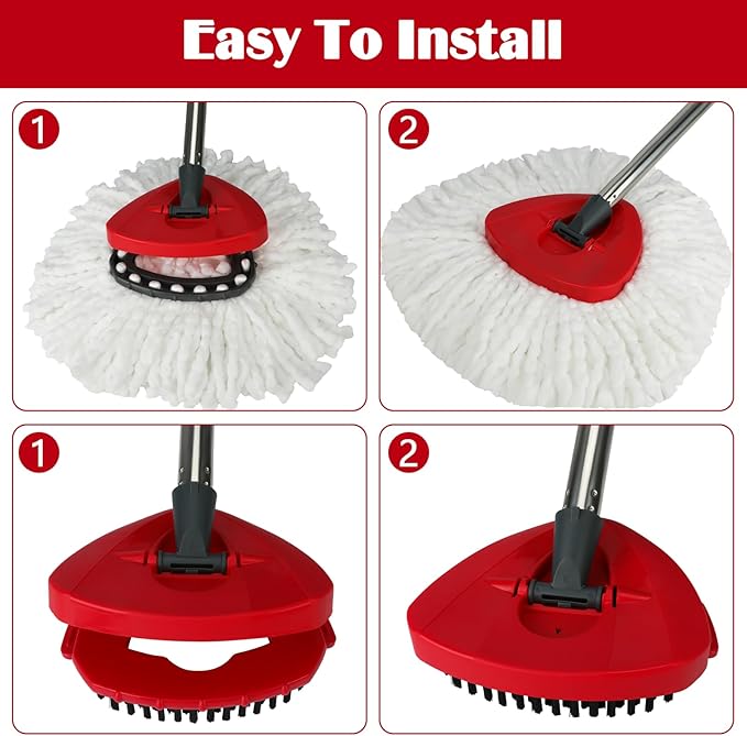 3 Pack Spin Mop Replacement Head for O-Ceda EasyWring 1-Tank System, 3 Microfiber Spin Mops Refills,1 Scrubber Head,1 Triangle Spin Base,Deep Clean,Machine Washable and Easy to Replace