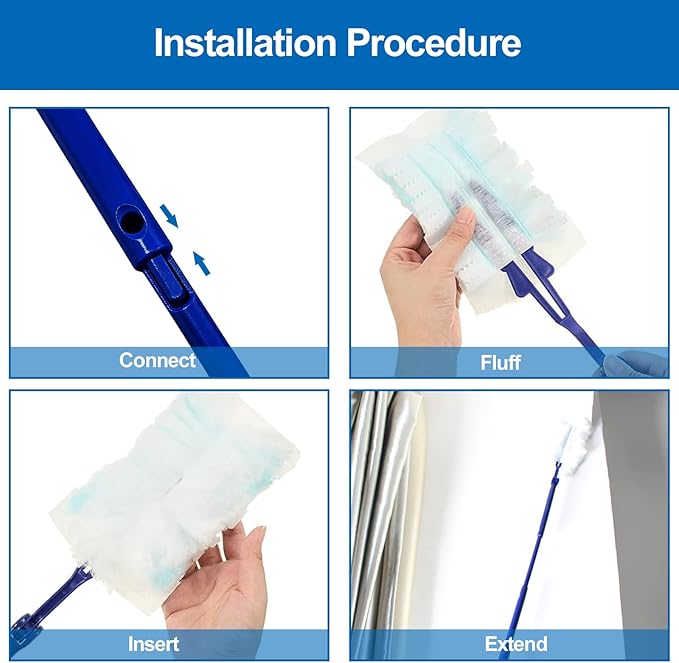Replacement Handles Compatible with Swiffer Duster Refill, Swiffer Duster Extended Handle,Foldable & Extendable Dust Handle Only(Blue 3pcs)