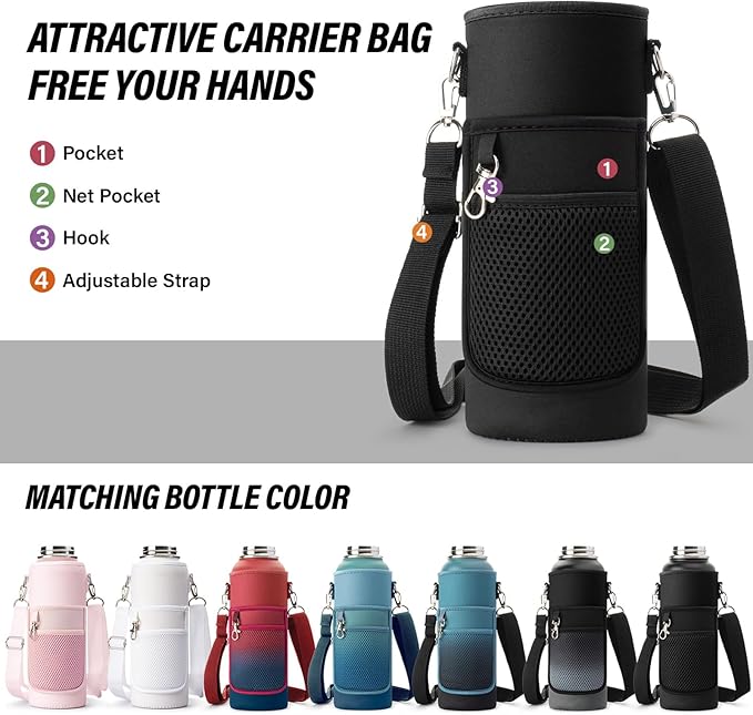 National Parks Water Bottle – 40 oz Insulated Stainless Steel Bottle with 63 Hand-Drawn Park Stickers, Carrier Bag, Strap & Gift Box – BPA-Free – Ideal for Hiking, Camping & Travel