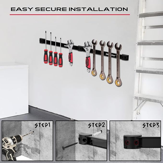 SEDY Magnetic Tool Holder Storage Organizer: 7-Piece Garage Wall Mount Rack Organization Strip Power Magnet Organizers Mounted Workbench Board Slatwall Van Hanger