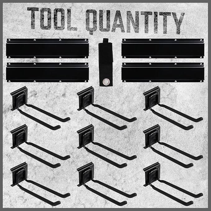 HORUSDY 64-Inch Heavy Duty Garage Organization Rack, 14 Packs Max Load 600LB, 4 Packs Rails and 9 Adjustable Hooks, Tool Organizer Rack with Heavy Double Hooks Tracks
