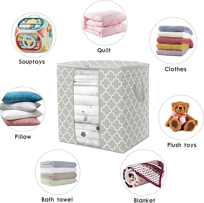 WISELIFE Storage Bags 2 Pack/100L Large Blanket Clothes Organization and Storage Containers for Comforters,Bedding, Foldable Organizer with Reinforced Handle, Clear Window, Sturdy Zippers,Lvory