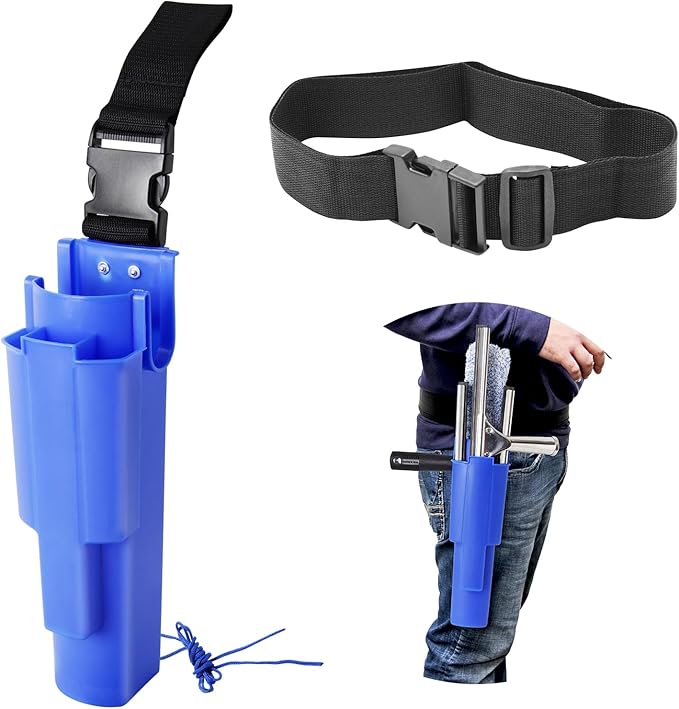 Window Cleaning Side Bucket On a Belt Holster Holds 3 Squeegees and a Washer