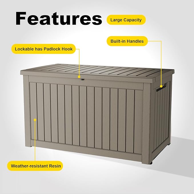 ROJIK Outdoor Storage Housing Deck Box - Waterproof Patio Furniture, Garden Tools, Cushions, Pool Accessories Storage Bench with Lockable Lid and Side Handles (Grey 238 Gal)