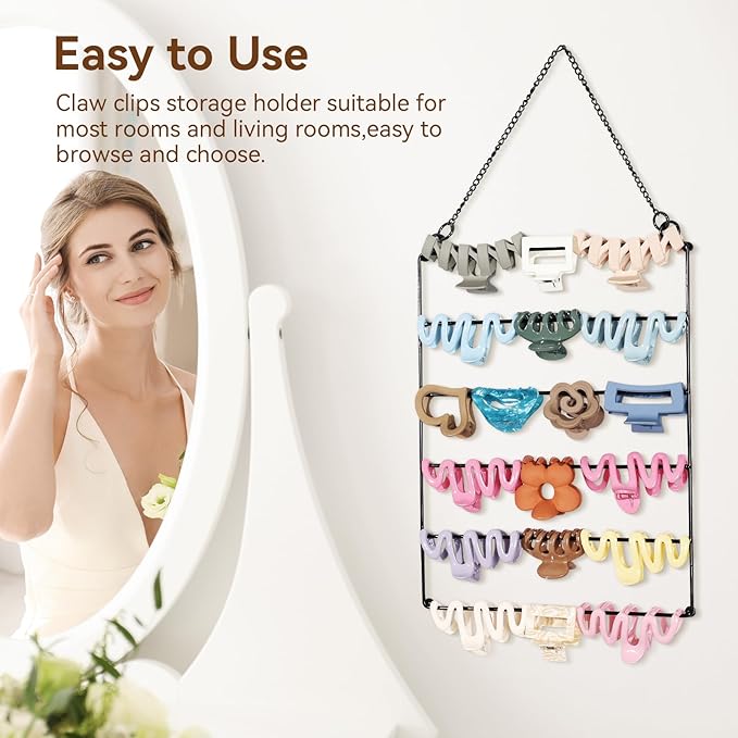SNOWSTAR Hair Claw Clip Organizer,5-Tier Wall Hanging Hair Clip Holder and Storage for Women Girls,Claw Clip Hanger Home Decor for Wall,Door,Closet