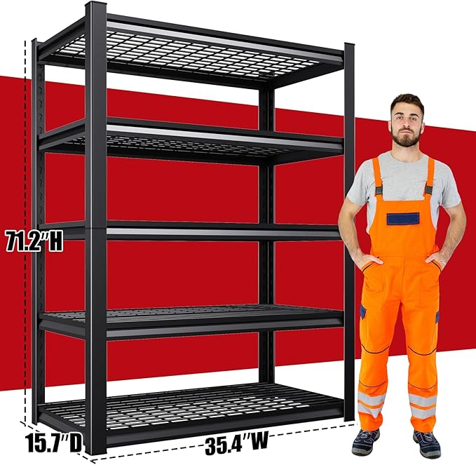 Set of 4 71"H Garage Shelving-3000LBS 5 Tier Storage Shelves,Adjustable Heavy Duty Metal Shelving Unit and Storage Large Wire Rack,Utility Steel Shelf For Shop Warehouse Industrial Pantry 71"x35"x16"