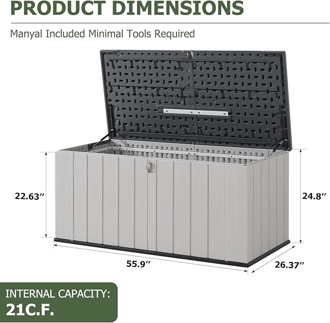 Aoxun 157 Gallon Outdoor Deck Box, Large Resin Storage Box with Lid, Waterproof & UV-Resistant Patio Storage for Cushions, Garden Tools, and Pool Accessories (White)