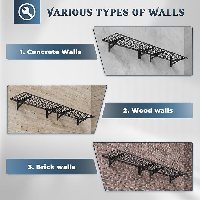 2 Pack Heavy Duty Garage Wall Shelving Set (1.5x4ft), Wall Mounted Garage Shelves 700lbs Capacity, 18"x48" Shelf Storage Rack Floating Shelves, Black