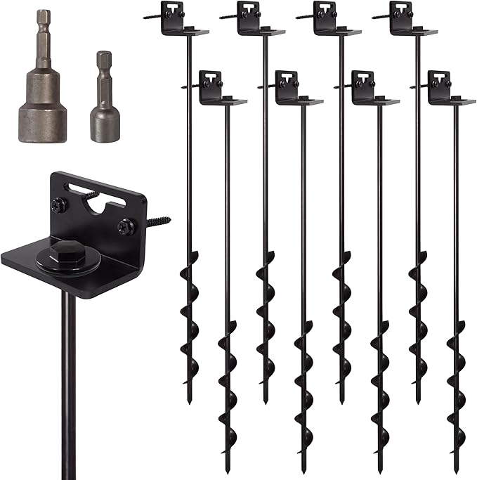 VASGOR 24” Mobile Home Anchors - Ground Anchor Screw in with Brackets and Adapter for Drill - Earth Anchors - Storage Shed and Swing Anchor Kits