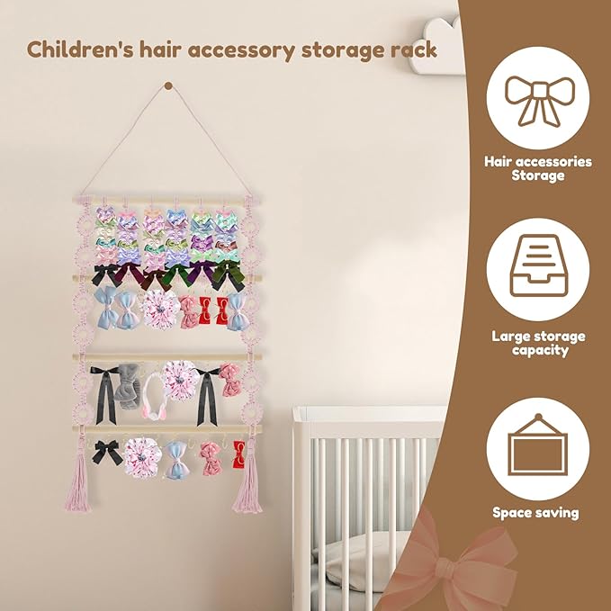 Headband Holder Hair Bow Organizer for Girls, Large Capacity Wall Hanging Hair Accessories Organizer, Practical Bow Holder, Decorative Hair Clips Storage Hanger for Hair Clips Bows Headgear