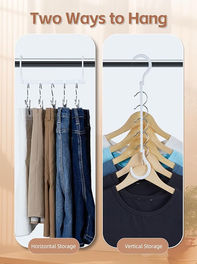 HOUSE DAY White Magic Space Saving Hangers, Premium Smart Hanger Hooks, Sturdy Cascading Hangers with 5 Holes for Heavy Clothes, Closet Organizers and Storage, College Dorm Room Essentials 10 Pack