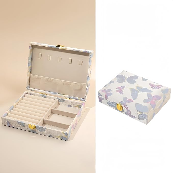 Jewelry Box Butterfly Display Storage Holder Boxes for Girls Womens Earring, Necklace, Rings,Bracelets