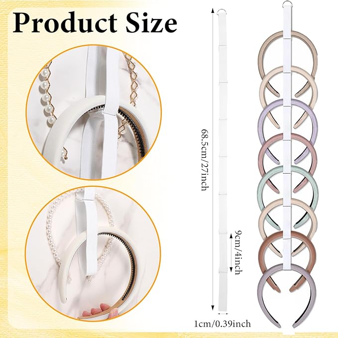 3 Pcs Headband Holder Organizer for Girl Headpiece Hanger Organizer White Hair Hoop Display Hair Accessories Organizers Bedroom College Dorm Decor Vertical Hanging Hairband Storage for Girls Women