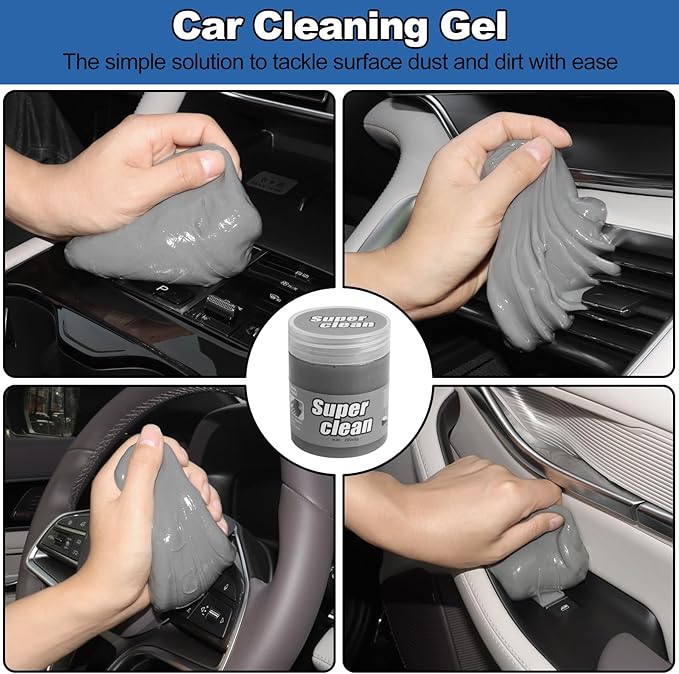 NIKCOSMK Windshield Cleaner Tool, 14Pcs Car Cleaning Kit - Car Interior Detailing Kit with Extendable Handle, Cleaning Gel & Microfiber Pads, All-in-One Inside Car Cleaning Supplies for Women Men