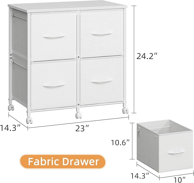 4 Drawer Lateral File Cabinet, Mobile Filing Cabinet for Large Printer, Home Office Functional Small Office Storage Cabinet & Printer Stand, Fits Letter/A4, White