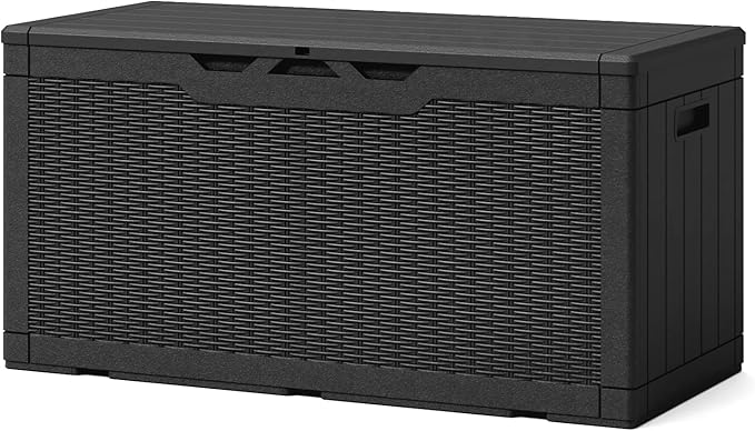 Patiowell 100 Gallon Resin Deck Box, Waterproof Large Outdoor Storage Box for Patio Furniture and Garden Tools, Black